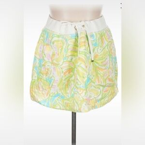 Lilly Pulitzer White Waist Drawstring Mini Skirt with Pastel Floral Swirl